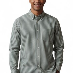 Lands' End Men's Gray Striped Button Down Shirt
